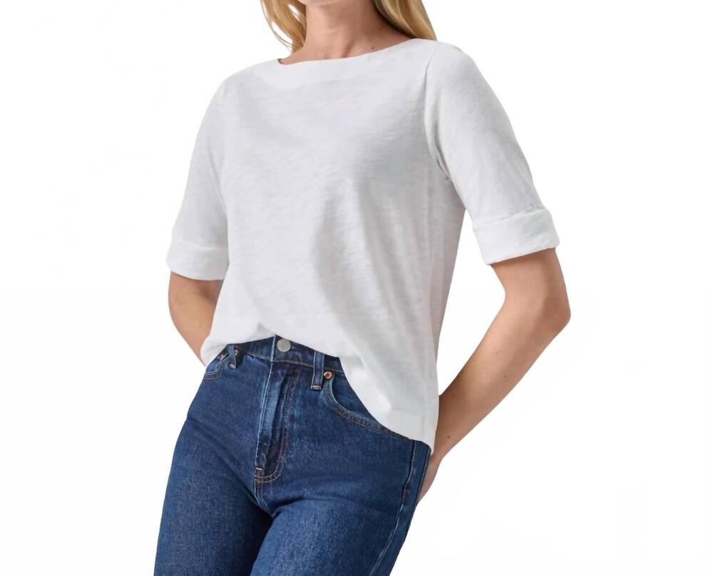 NEW LILLA P cuffed sleeve boatneck tee in white